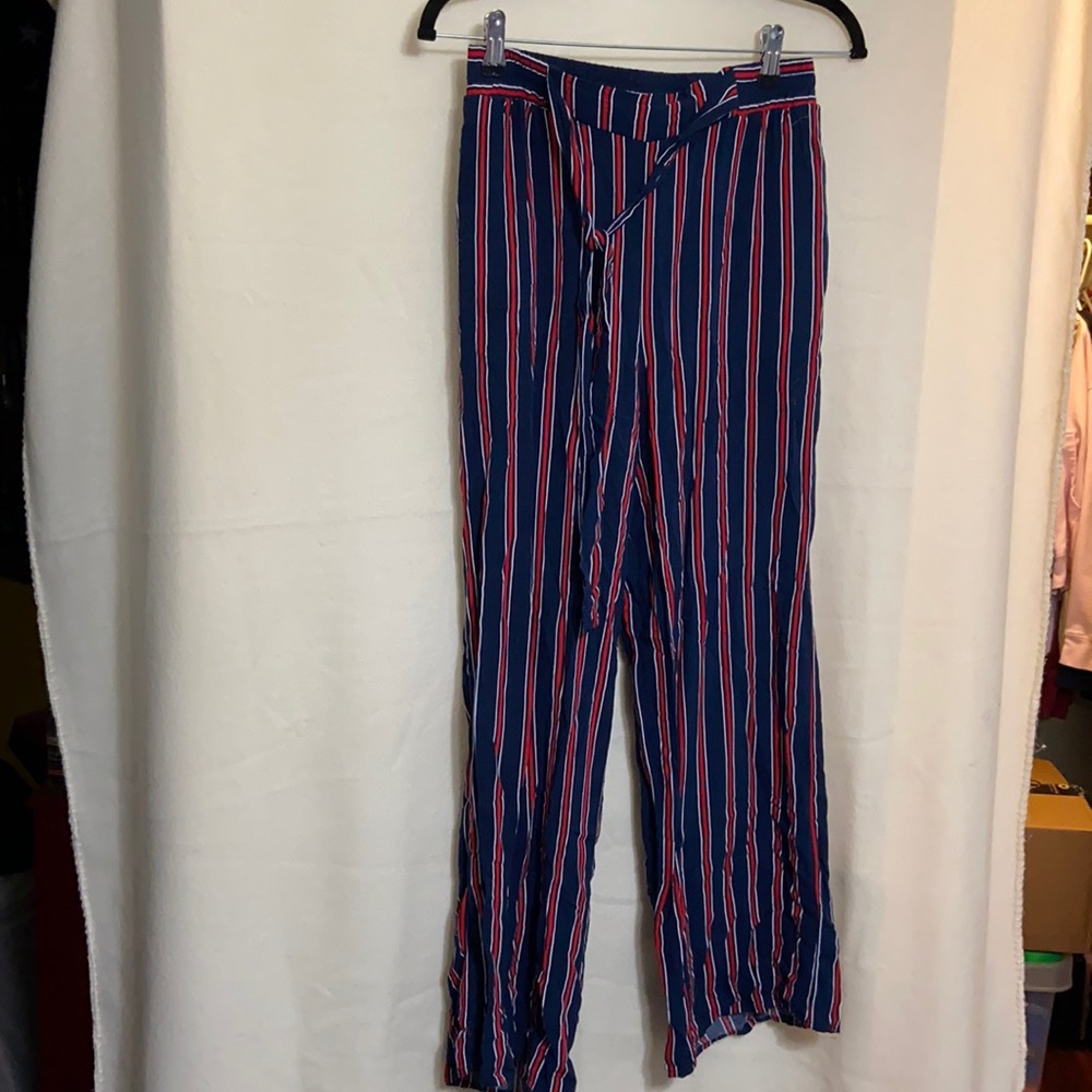 Red white and blue slacks.